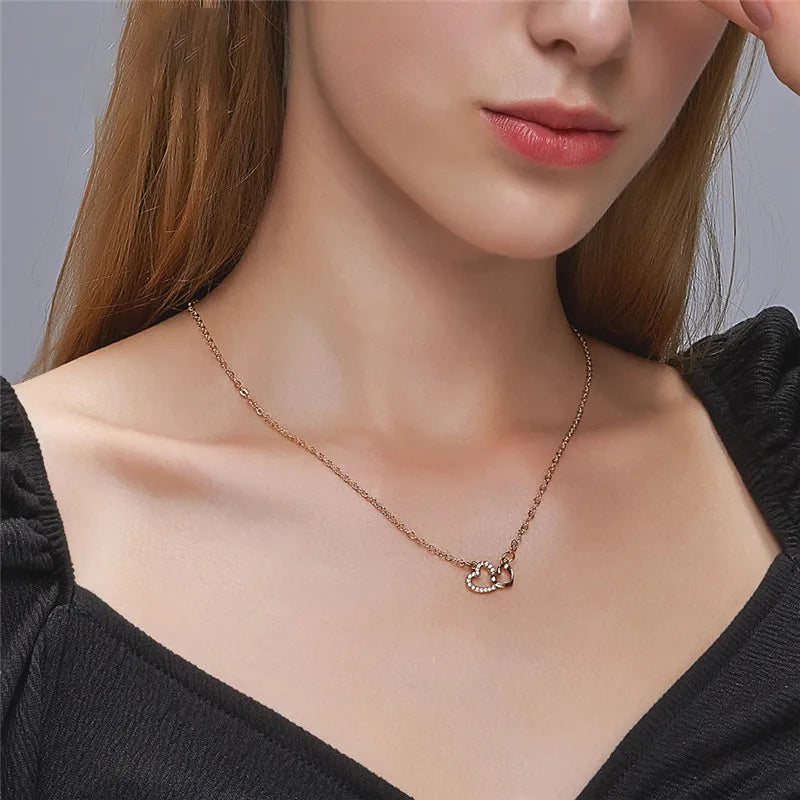 Romantic Simple Small Heart-shaped Necklaces Exquisite Crystal Zircon Pendant