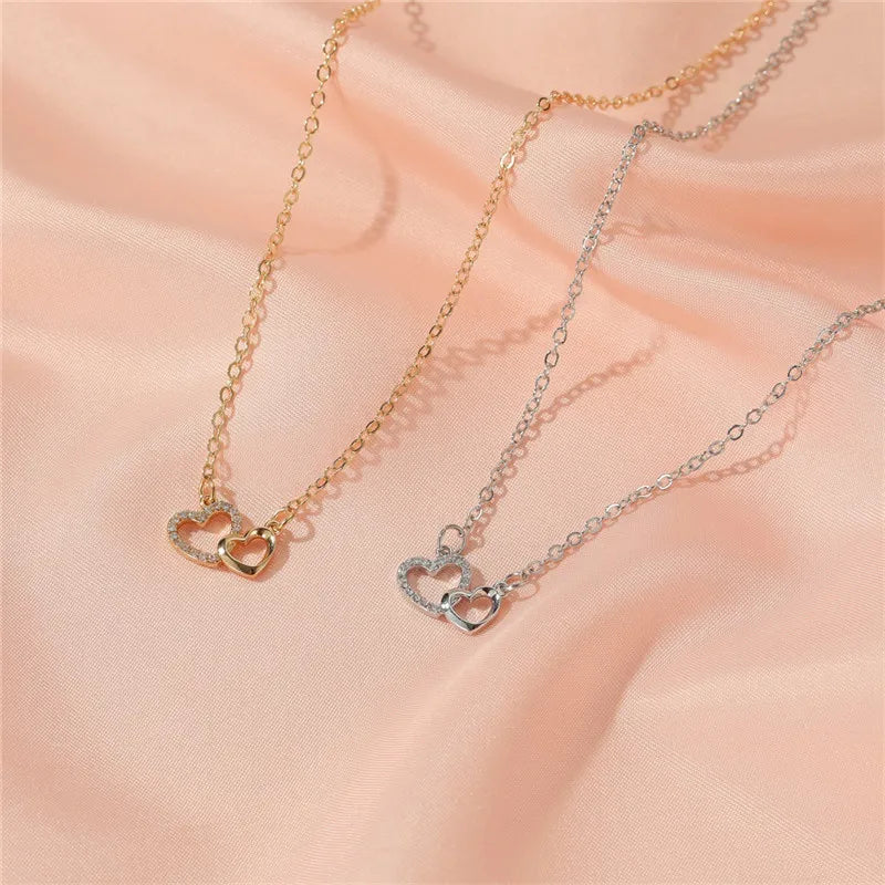 Romantic Simple Small Heart-shaped Necklaces Exquisite Crystal Zircon Pendant