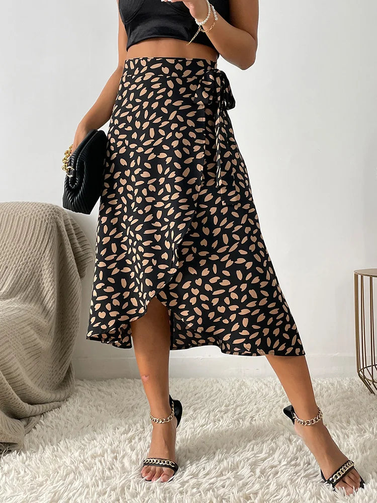 Casual Tie Side Wrap Skirt