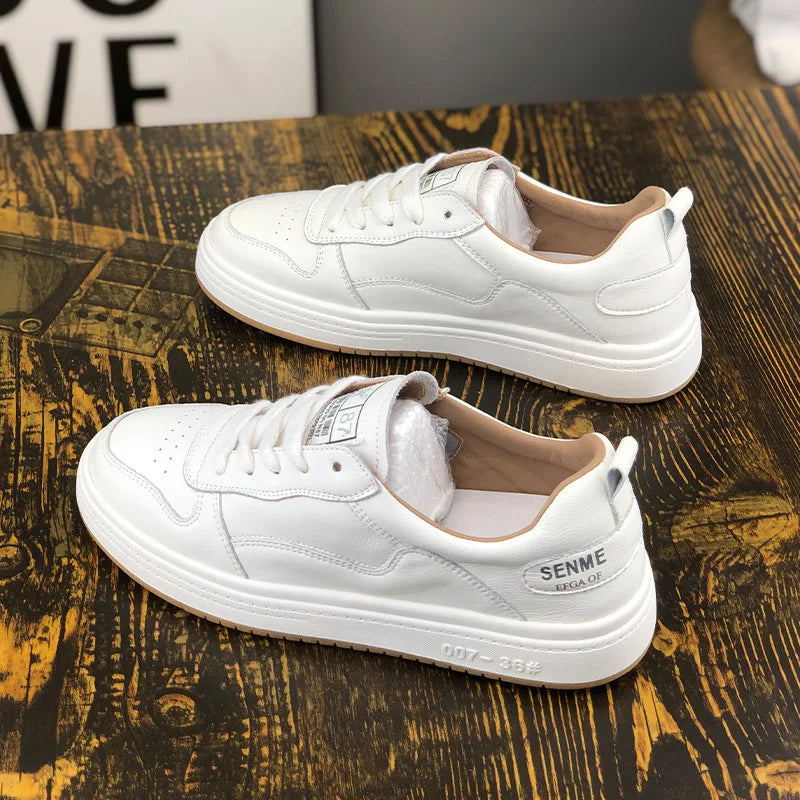 Sneakers Leather Shoes, Trend Casual Flats Sneakers