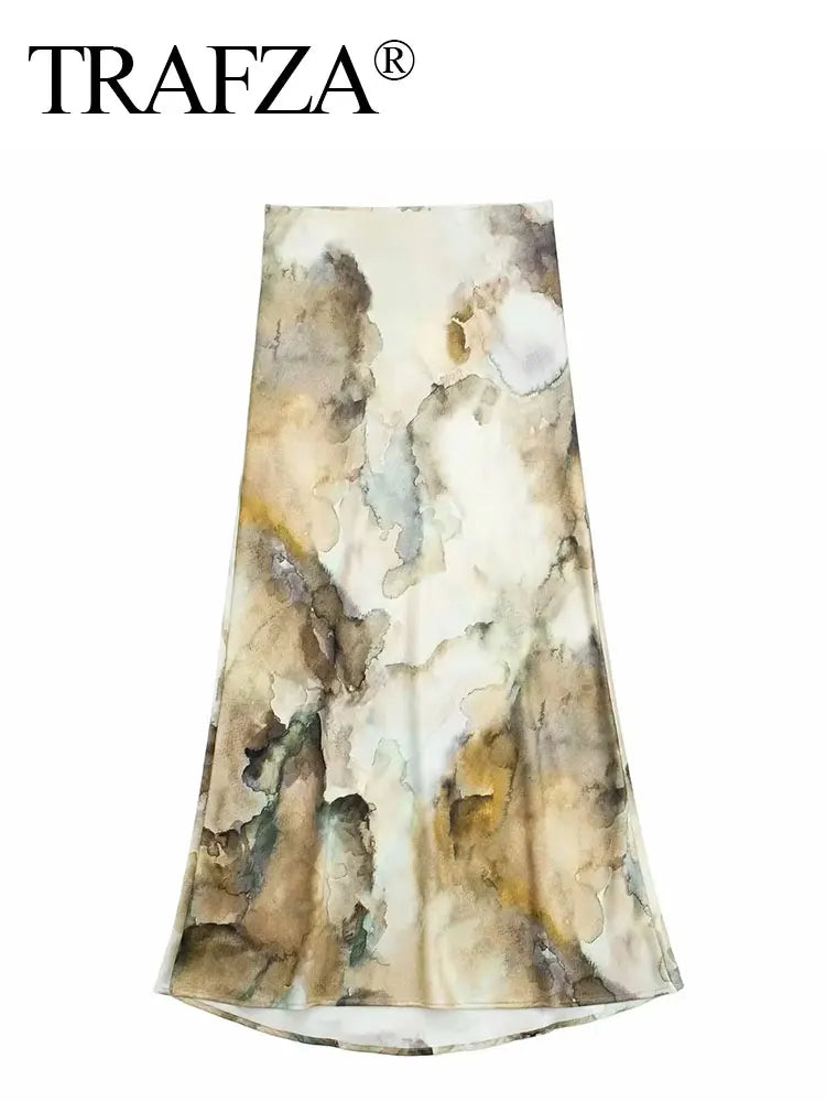 Print Blouse Skirt Sets Sleeve Shirts Top + Slim Midi Skirts