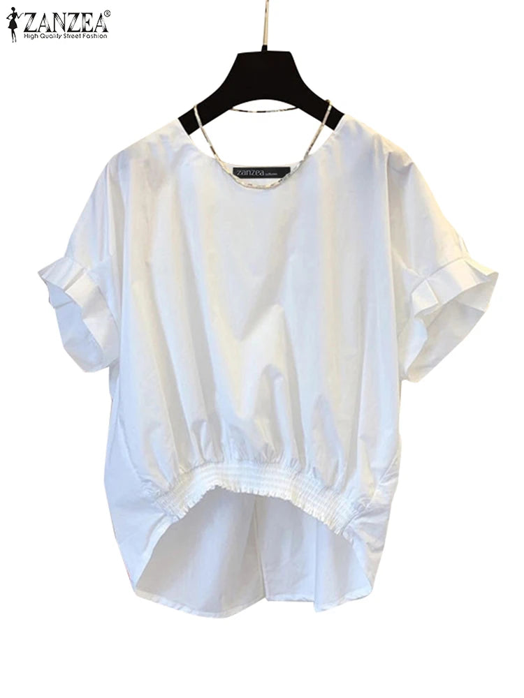 Fashion Shirring Hem Blouses