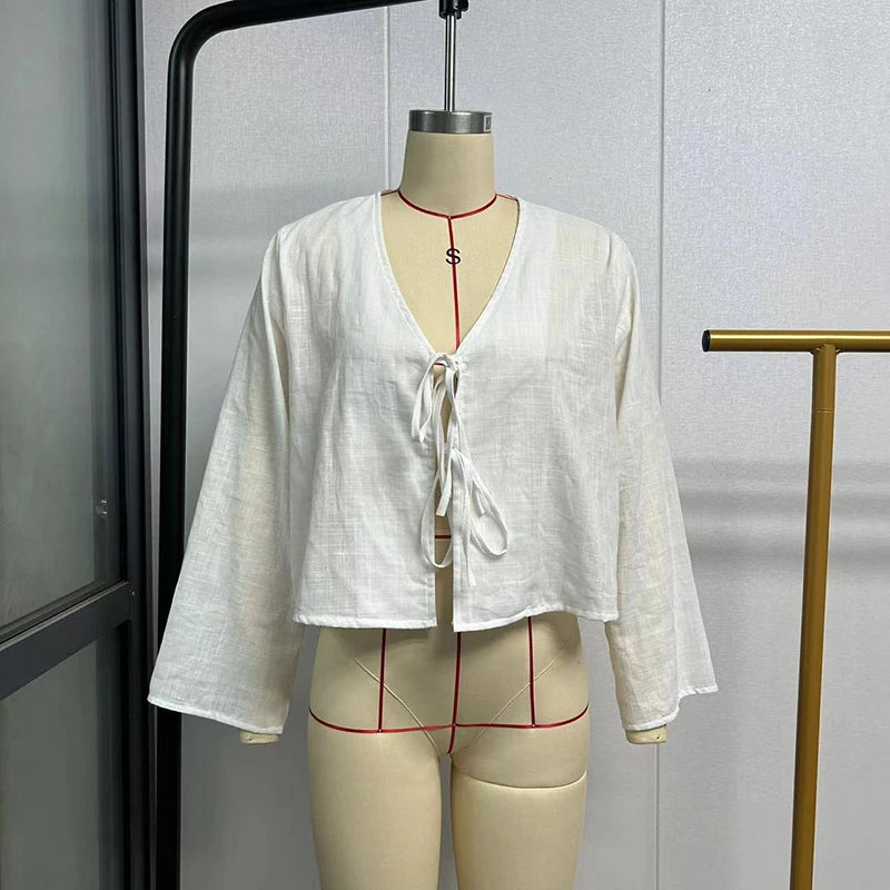 New Female Tops Lace Up Long Sleeve