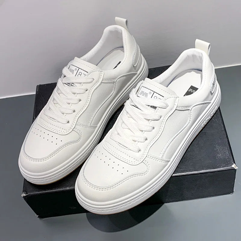 Sneakers Leather Shoes, Trend Casual Flats Sneakers