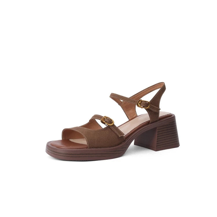 Vintage Square Toe Tuckle Strap Shoes