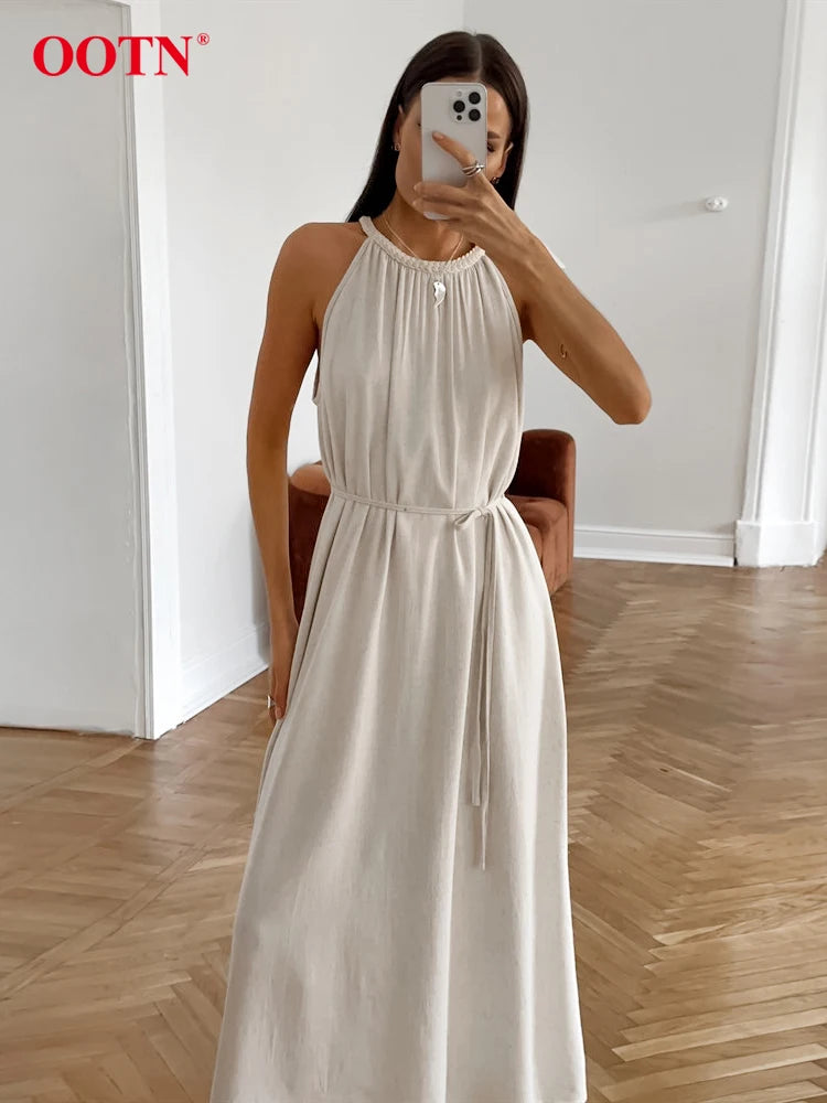 Elegant O-Neck Sleeveless Lace-Up A-Line Dress