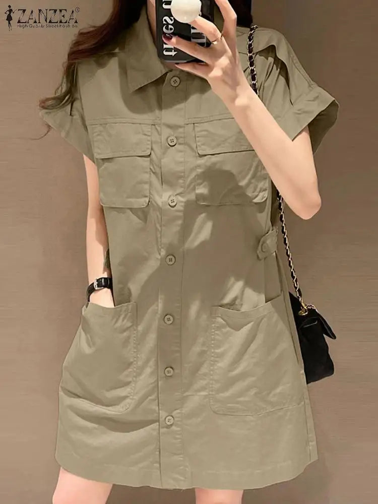 Korean Cargo Shirt Dress