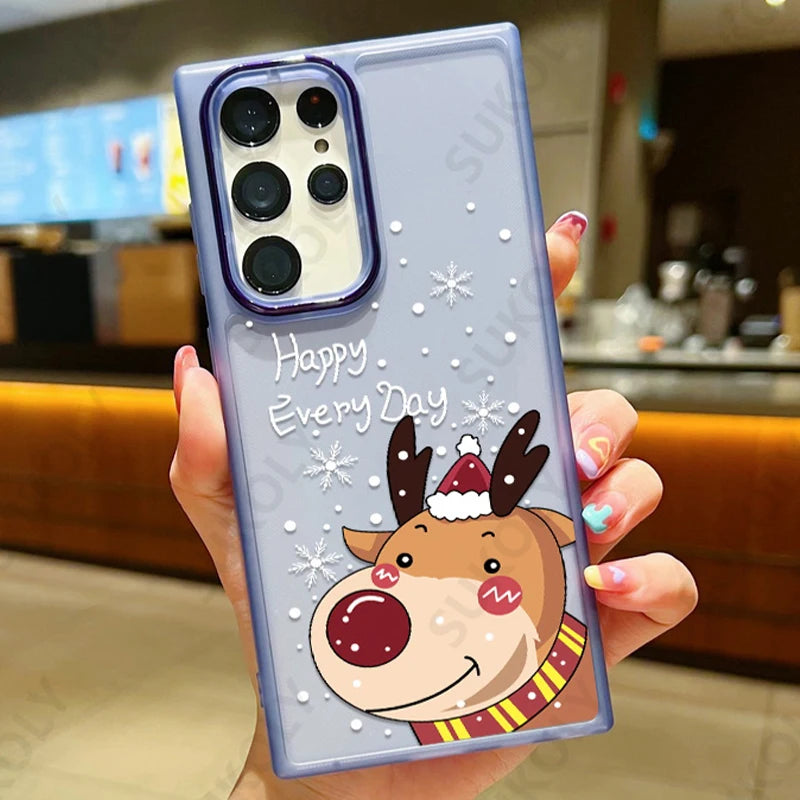 Cartoon Christmas New Year Gift Clear Silicone Case For Samsung Galaxy S22 S23 Ultra S21 S20 FE A53 A52 Shockproof Phone Cover
