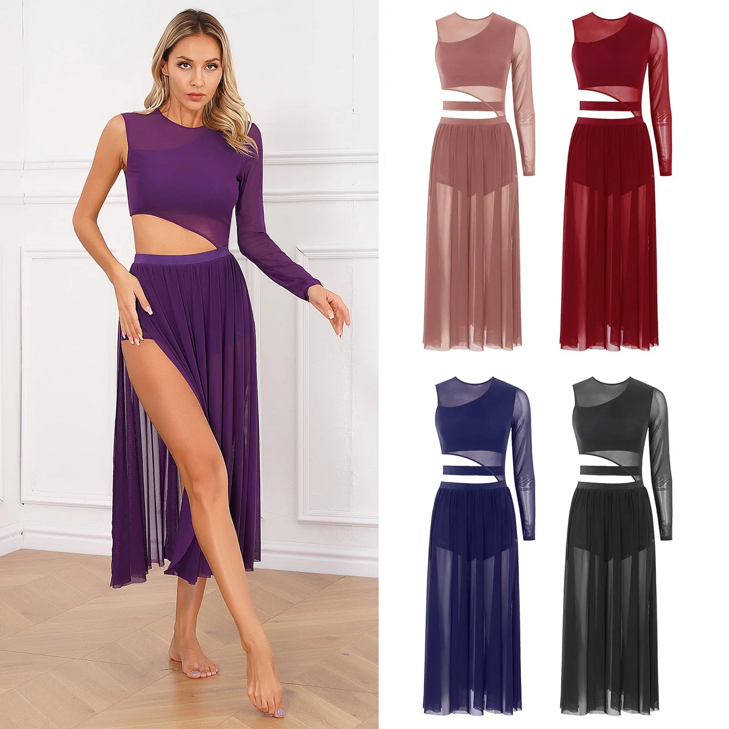 Cutout Patchwork Round Neck Dress Modern Dance Dress