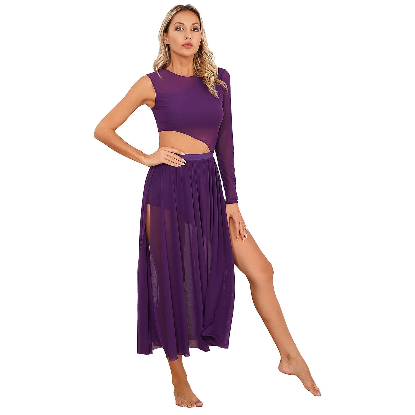 Cutout Patchwork Round Neck Dress Modern Dance Dress