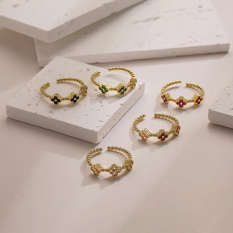 Adjustable Opening Ring Flower Cute Clover
