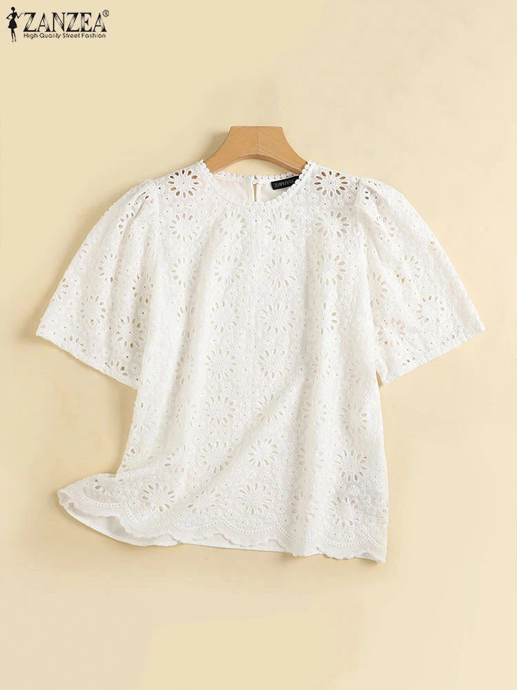 Korean Fashion Hollow Out Embroidery Blouses
