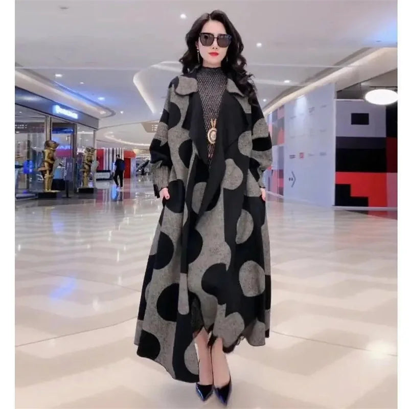 Polka Dot Long Windbreaker Loose Overcoat
