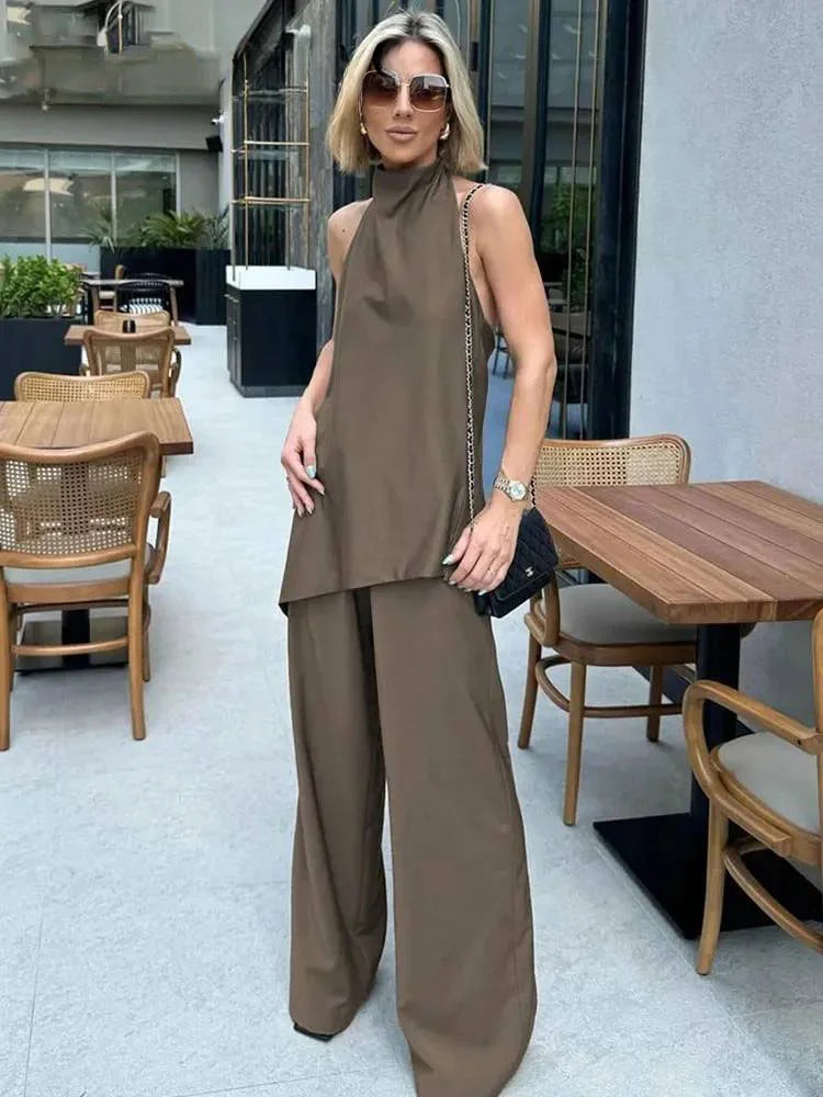 Long Pant Sets Backless Sexy Halter Camis Top
