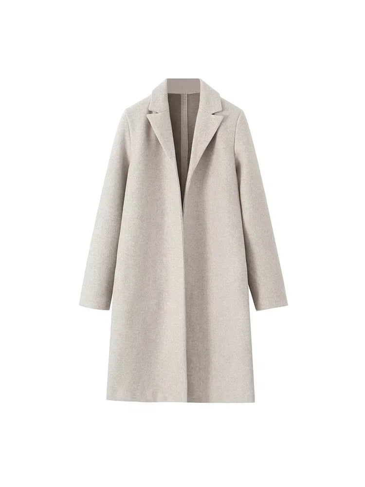Solid Open Stitch Long Trench Coats