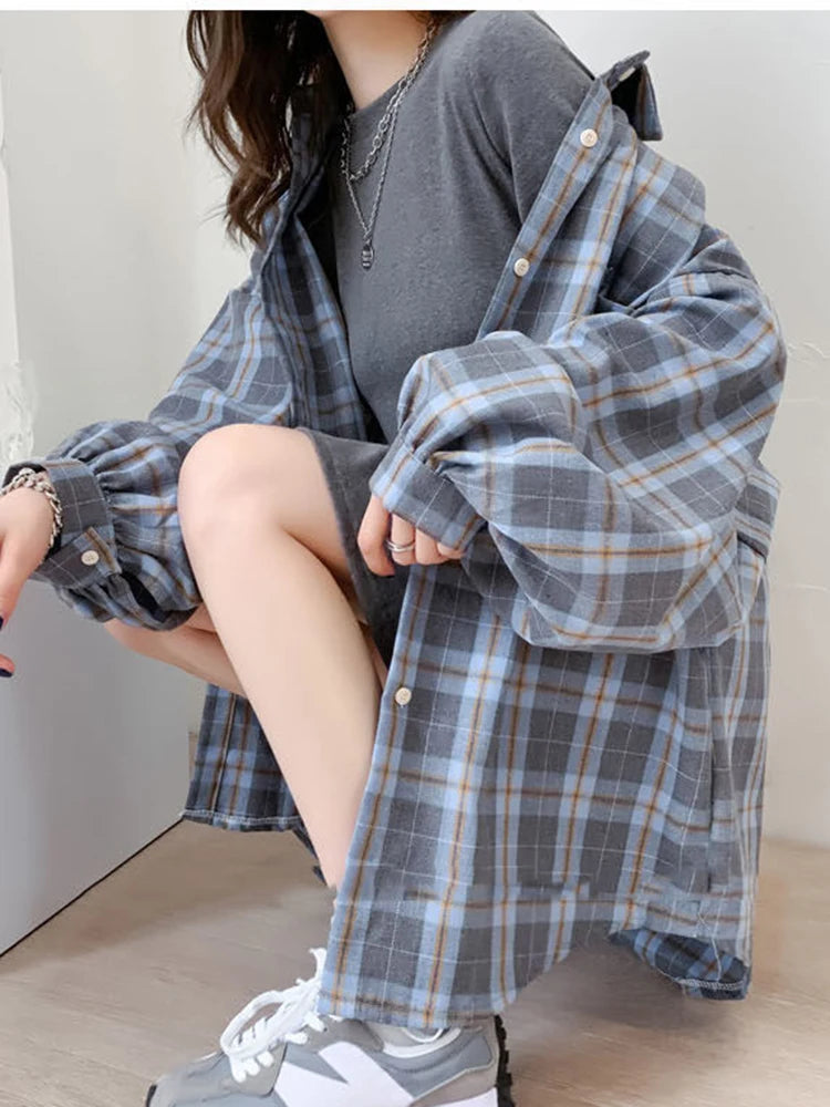 Plaid Shirt Fashion Korean Oversize Tops