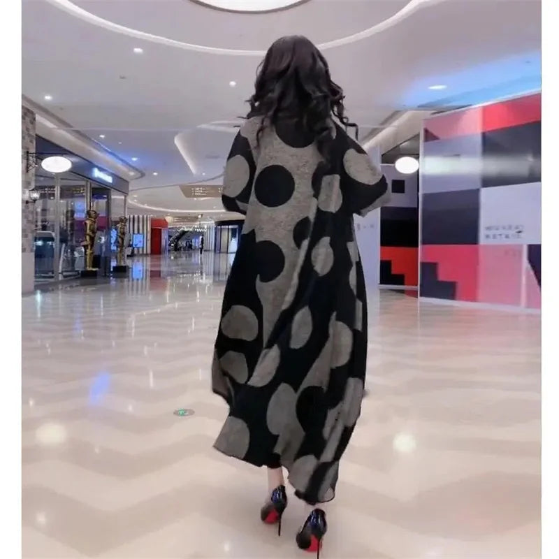 Polka Dot Long Windbreaker Loose Overcoat