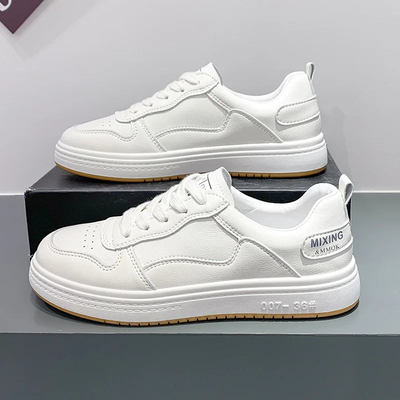 Sneakers Leather Shoes, Trend Casual Flats Sneakers