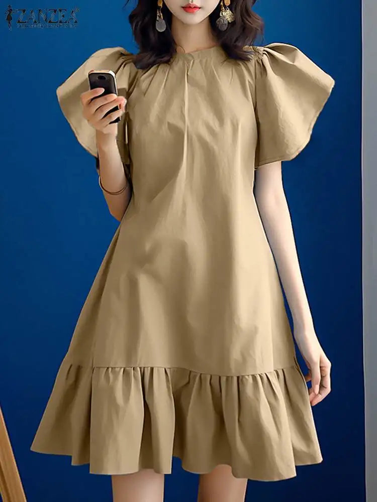 Korean Fashion Ruffled Short Sleeve Sundress