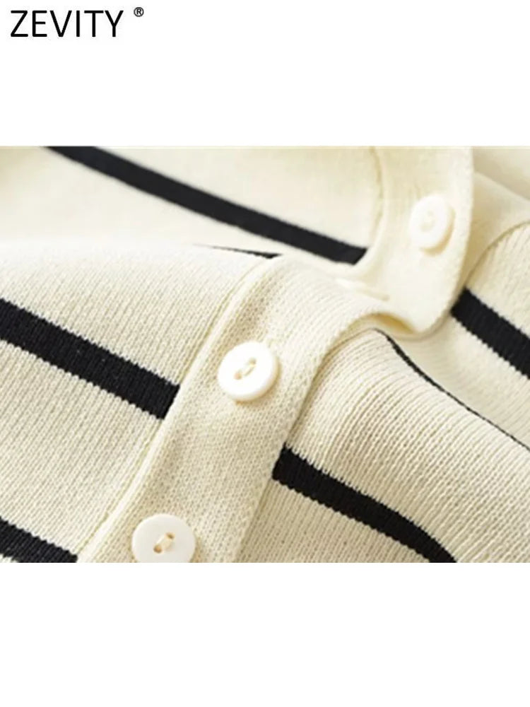 V Neck Striped Pattern Knitted Vest Sweater