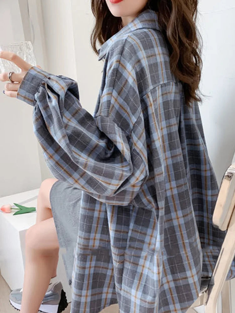 Plaid Shirt Fashion Korean Oversize Tops