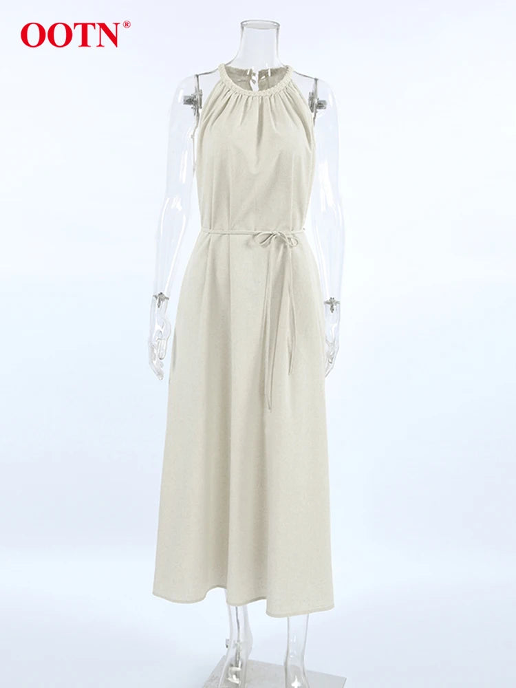 Elegant O-Neck Sleeveless Lace-Up A-Line Dress