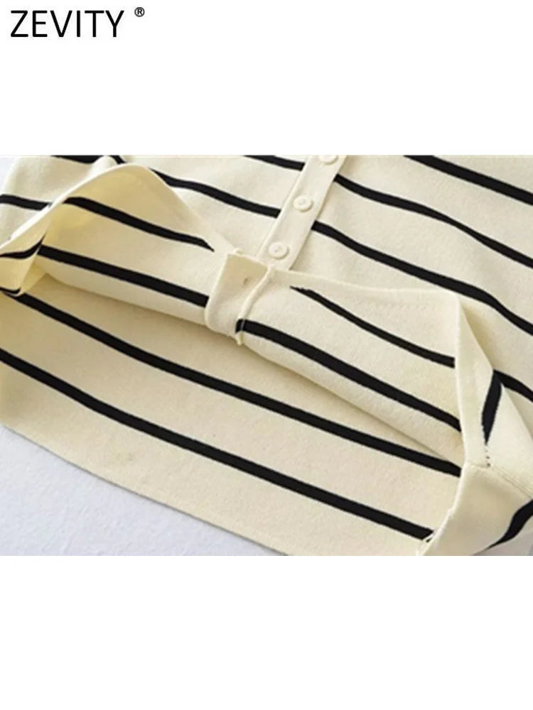 V Neck Striped Pattern Knitted Vest Sweater