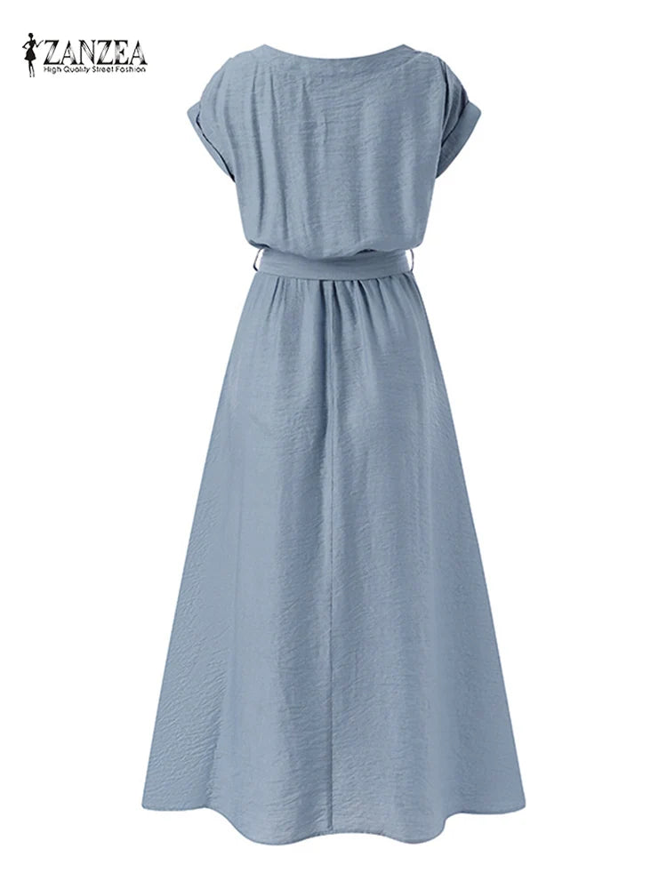Fashion Short Sleeve Casual Mid-calf Sundress