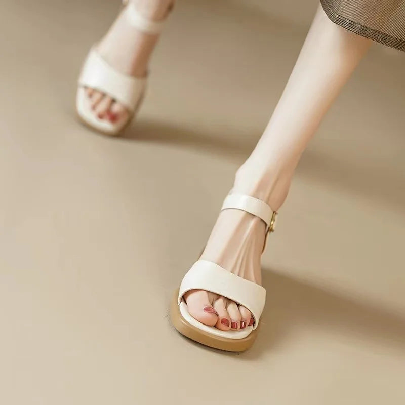 Low Heels Basic Genuine Leather Sandals