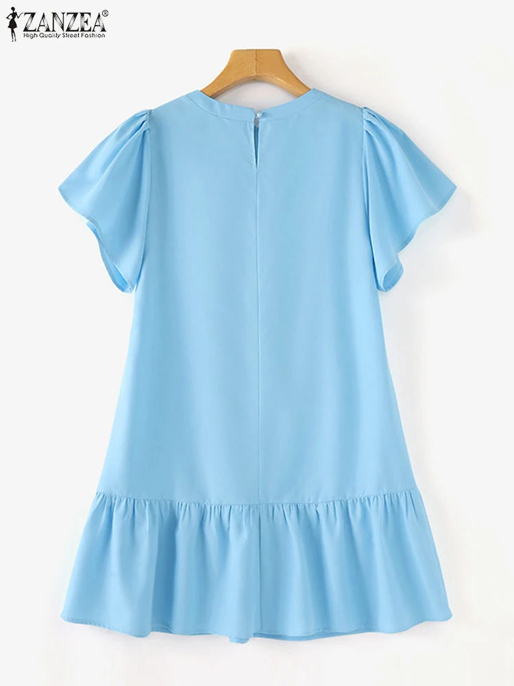 Korean Fashion Ruffled Short Sleeve Sundress