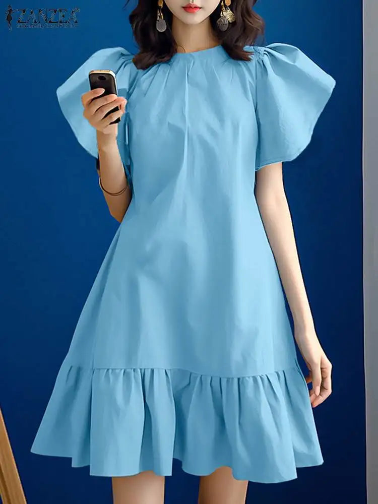 Korean Fashion Ruffled Short Sleeve Sundress