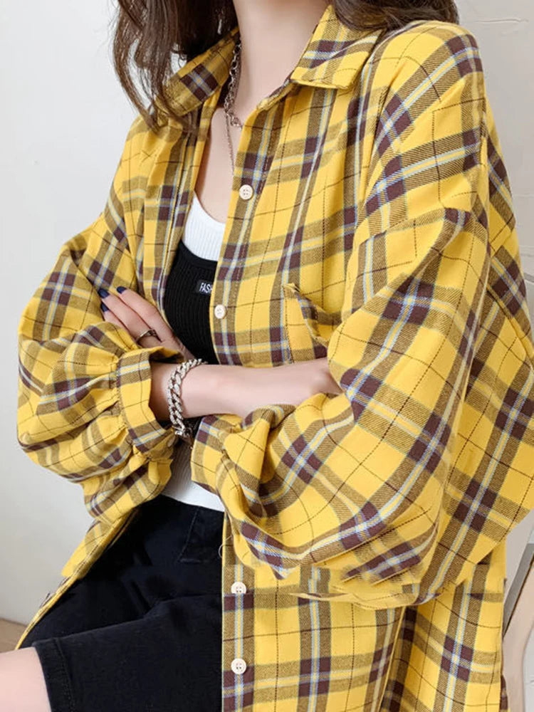 Plaid Shirt Fashion Korean Oversize Tops