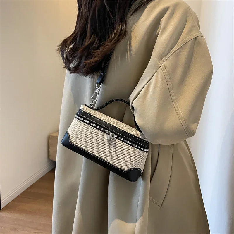 High quality canvas women's box shoulder bag