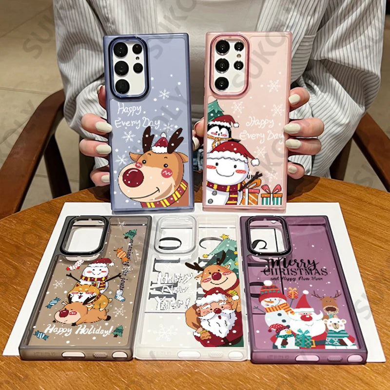 Cartoon Christmas New Year Gift Clear Silicone Case For Samsung Galaxy S22 S23 Ultra S21 S20 FE A53 A52 Shockproof Phone Cover