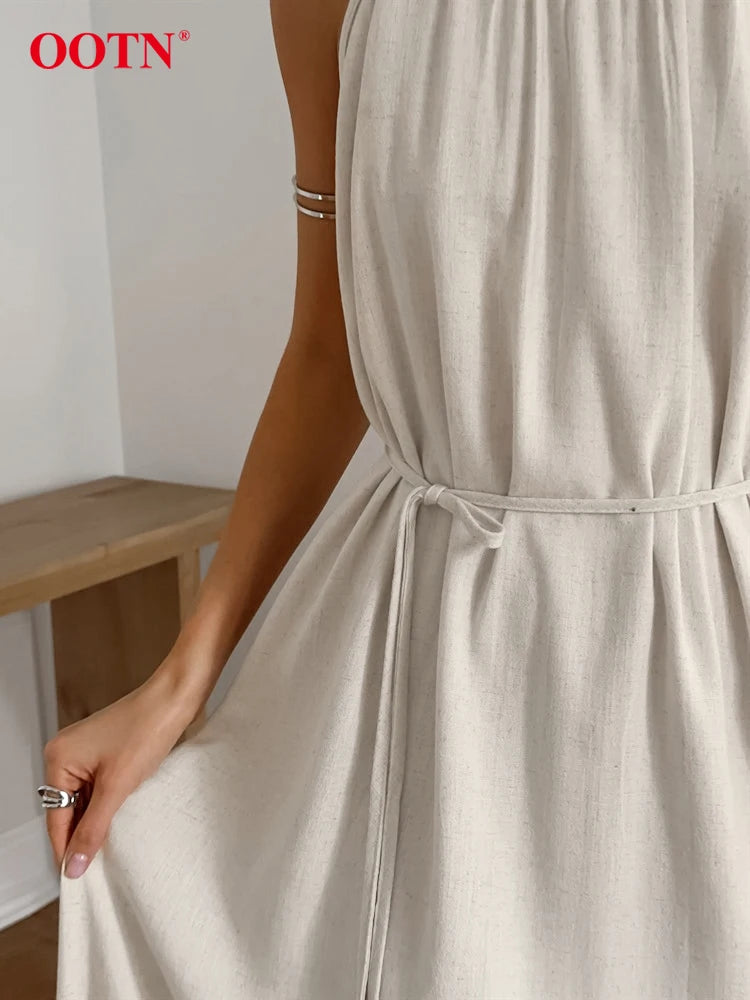 Elegant O-Neck Sleeveless Lace-Up A-Line Dress