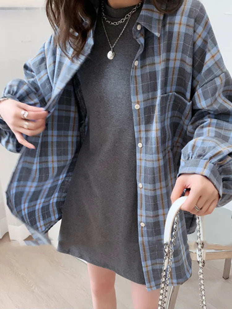 Plaid Shirt Fashion Korean Oversize Tops