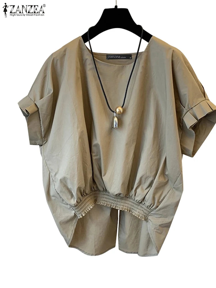 Fashion Shirring Hem Blouses