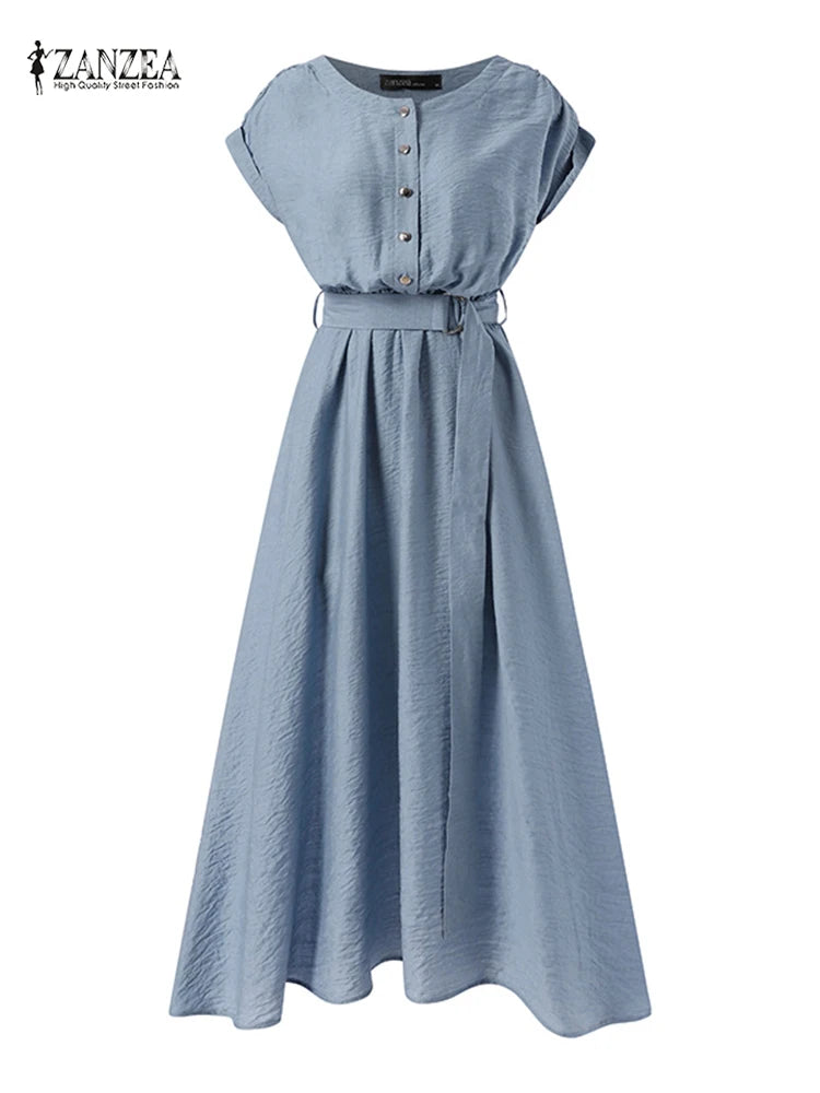 Fashion Short Sleeve Casual Mid-calf Sundress