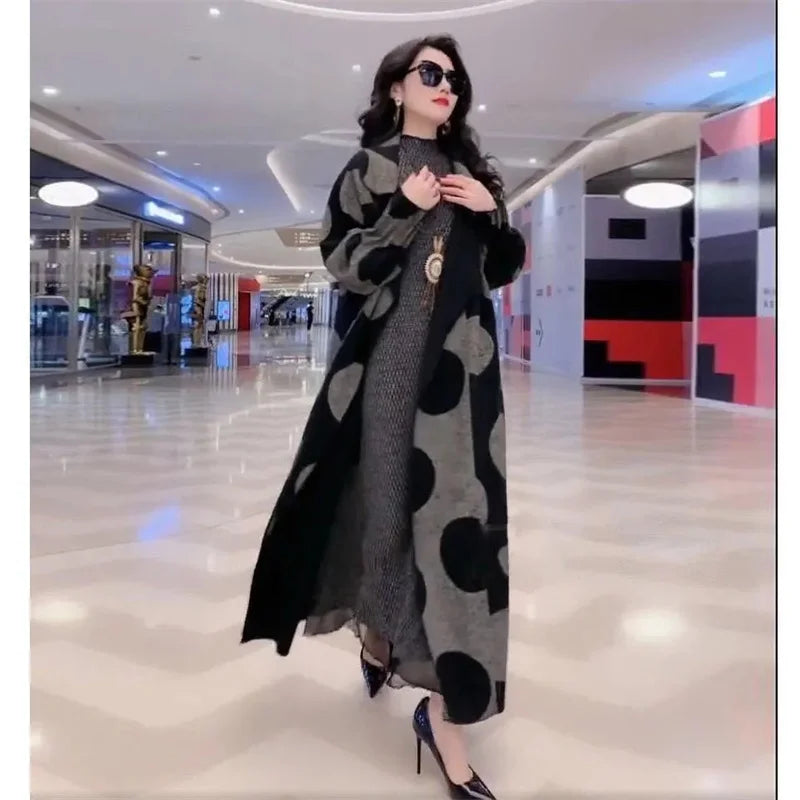 Polka Dot Long Windbreaker Loose Overcoat