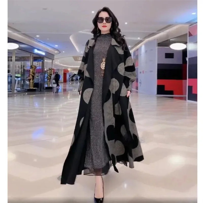 Polka Dot Long Windbreaker Loose Overcoat