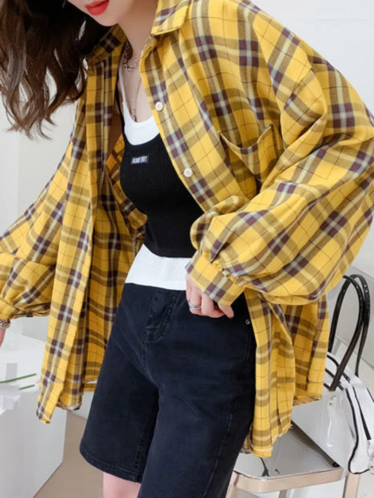Plaid Shirt Fashion Korean Oversize Tops