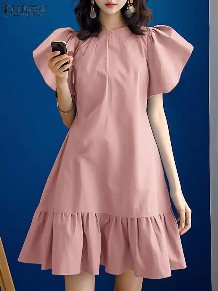Korean Fashion Ruffled Short Sleeve Sundress