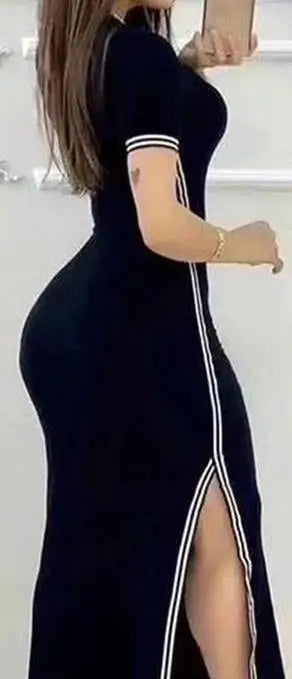 Fashion Striped High Slit Casual Dress