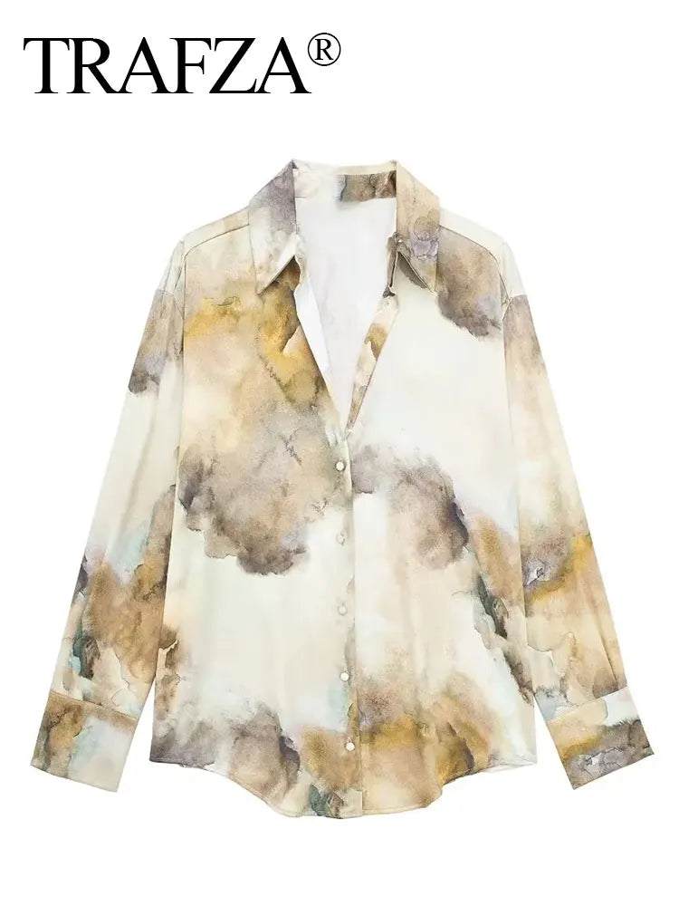Print Blouse Skirt Sets Sleeve Shirts Top + Slim Midi Skirts