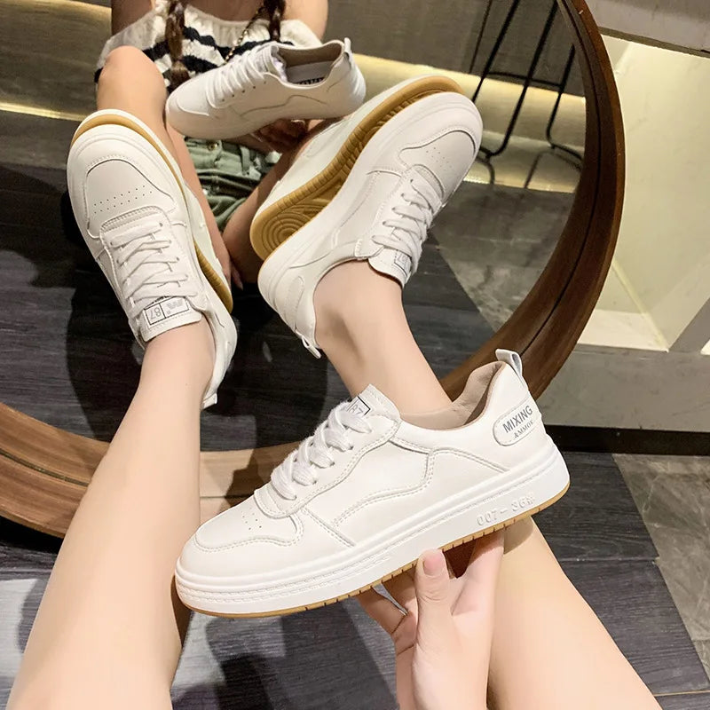 Sneakers Leather Shoes, Trend Casual Flats Sneakers