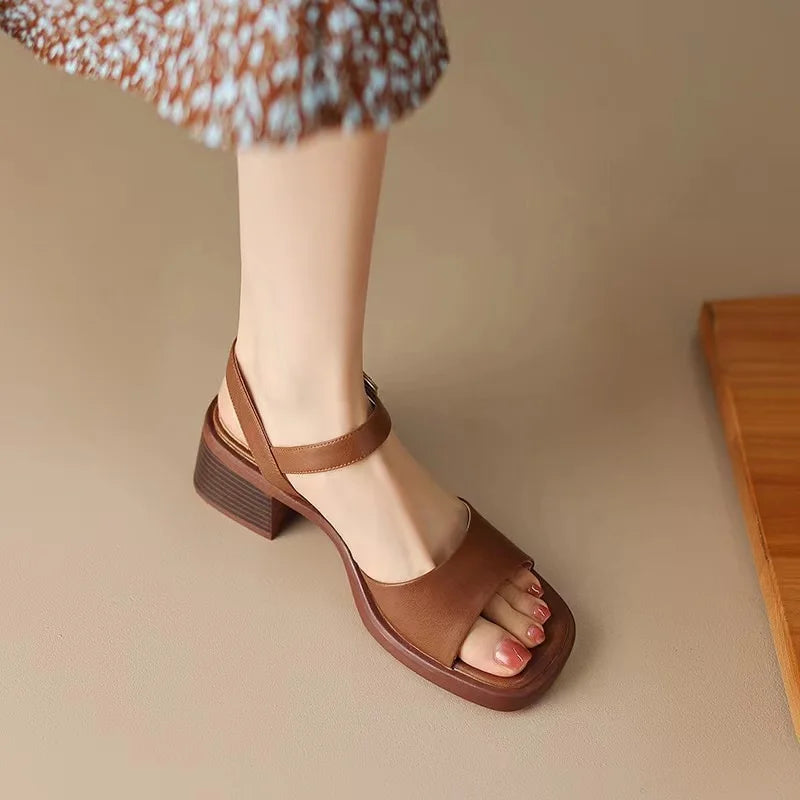 Low Heels Basic Genuine Leather Sandals
