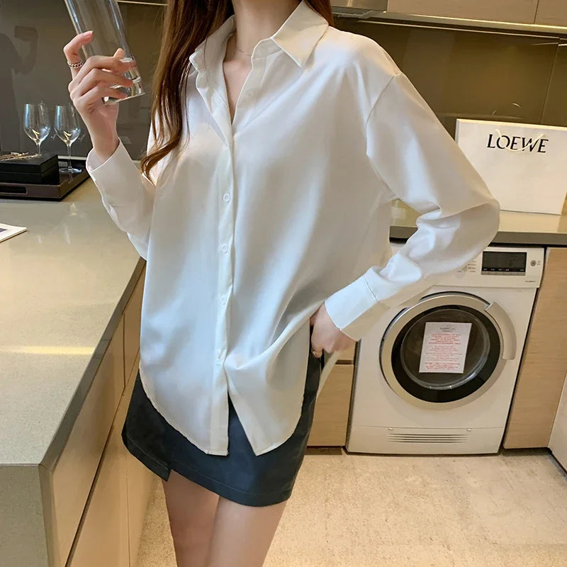 Long Sleeve Blouse Loose Polo Chiffon Shirts
