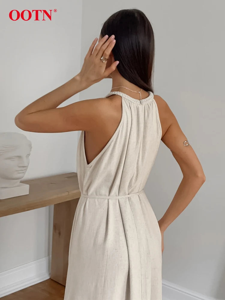 Elegant O-Neck Sleeveless Lace-Up A-Line Dress