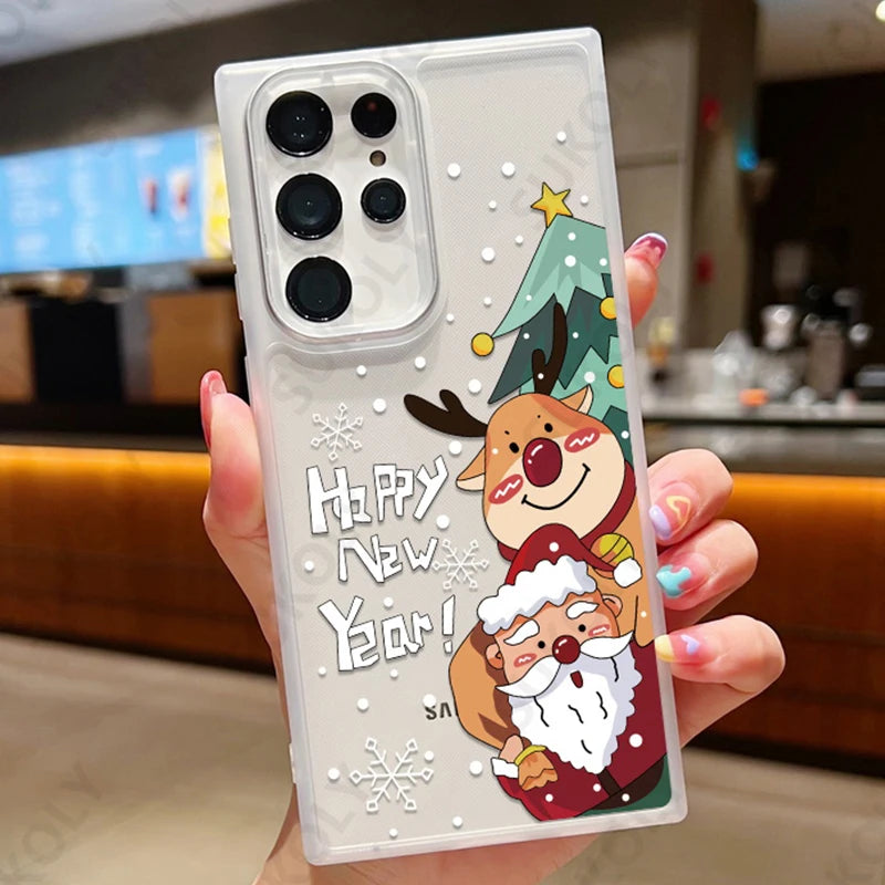 Cartoon Christmas New Year Gift Clear Silicone Case For Samsung Galaxy S22 S23 Ultra S21 S20 FE A53 A52 Shockproof Phone Cover