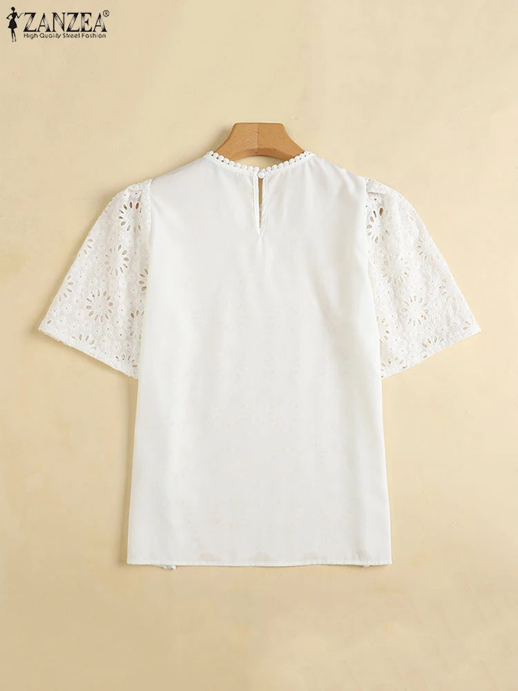 Korean Fashion Hollow Out Embroidery Blouses